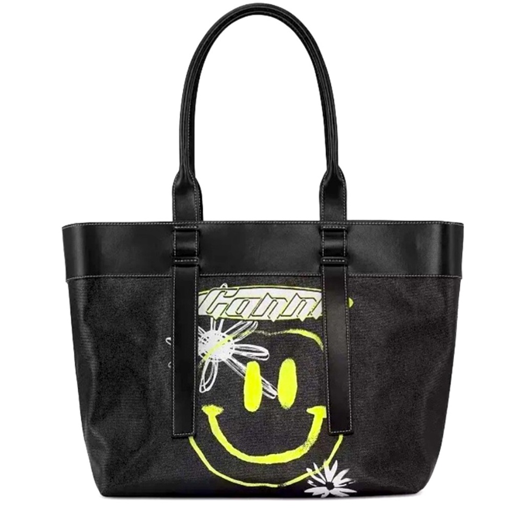 Gianni Black Leather Smiley Face Bag | Rare Collectible Handbag